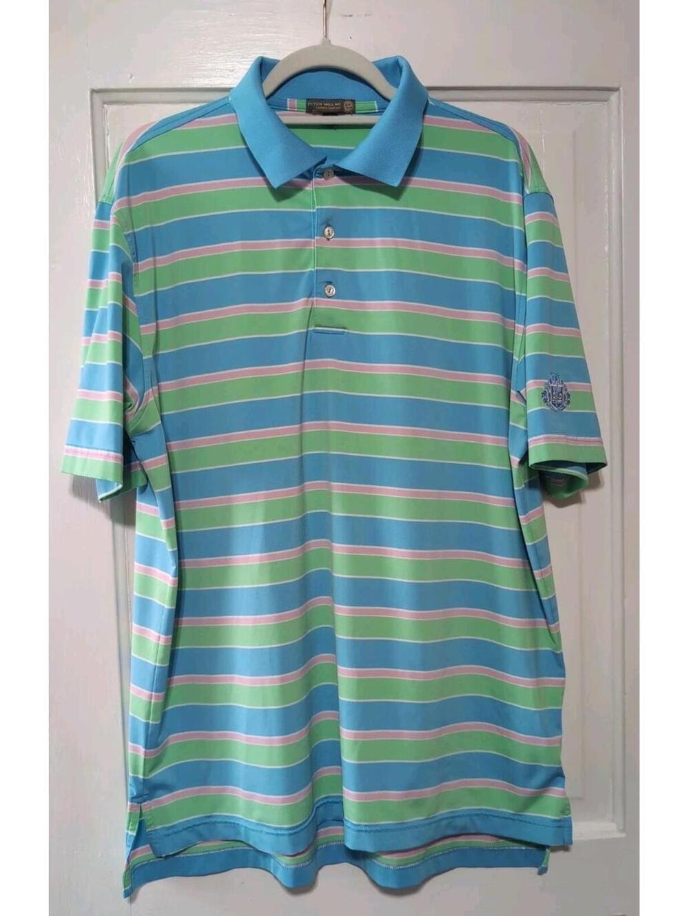 Peter Millar Summer Comfort Golf Polo Shirt Striped Embroidery Men's L(1352)